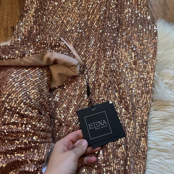 IEENA FOR MAC DUGGAL Sequined Drop Shoulder Faux Wrap Gown In Copper - Picture 4 of 6
